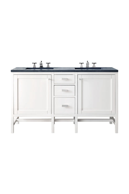 Renovate for Less Atlanta Addison 60" Double Vanity, Glossy White w/ 3 CM Charcoal Soapstone Silestone Top