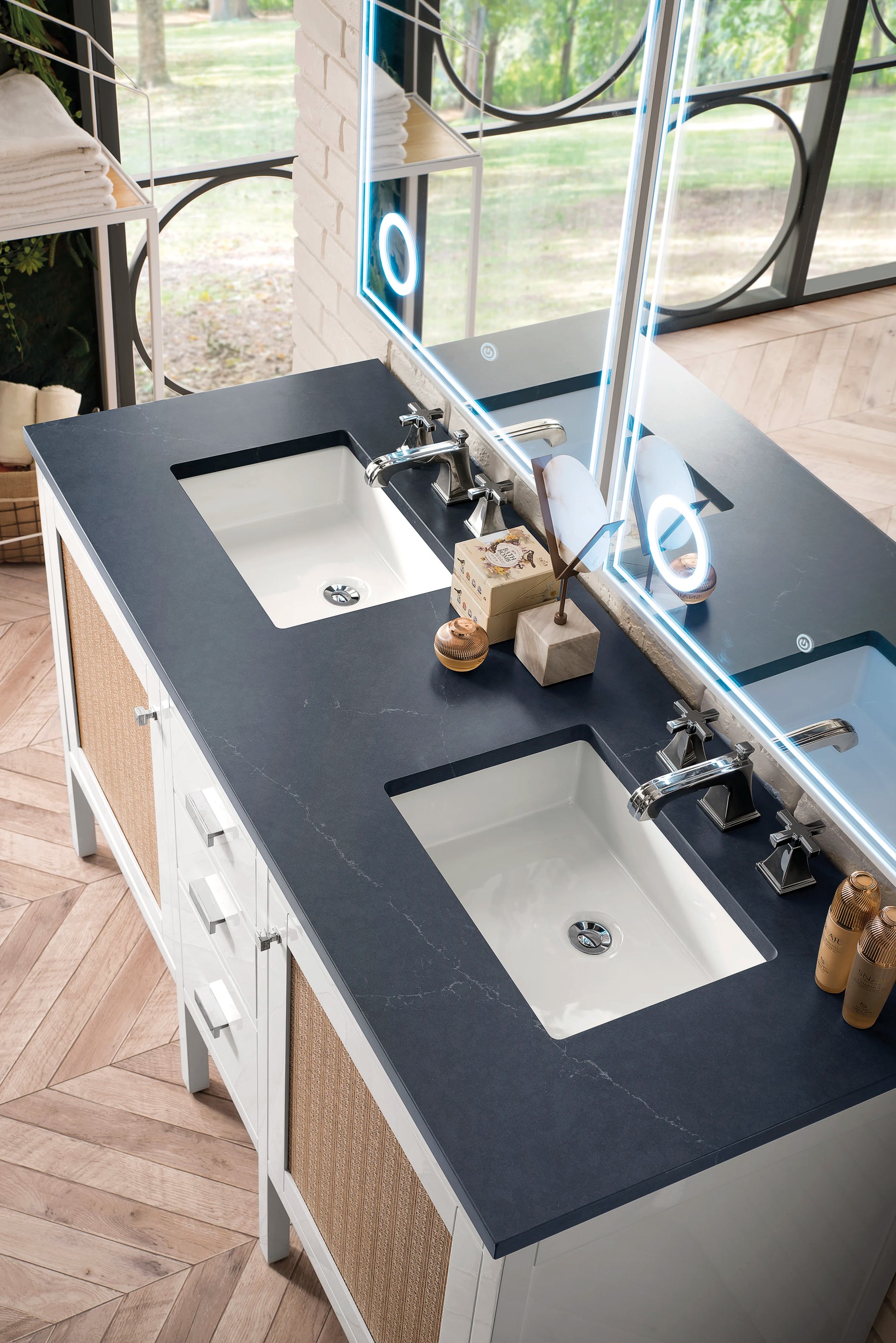 Renovate for Less Atlanta Addison 60" Double Vanity, Glossy White w/ 3 CM Charcoal Soapstone Silestone Top, view 3