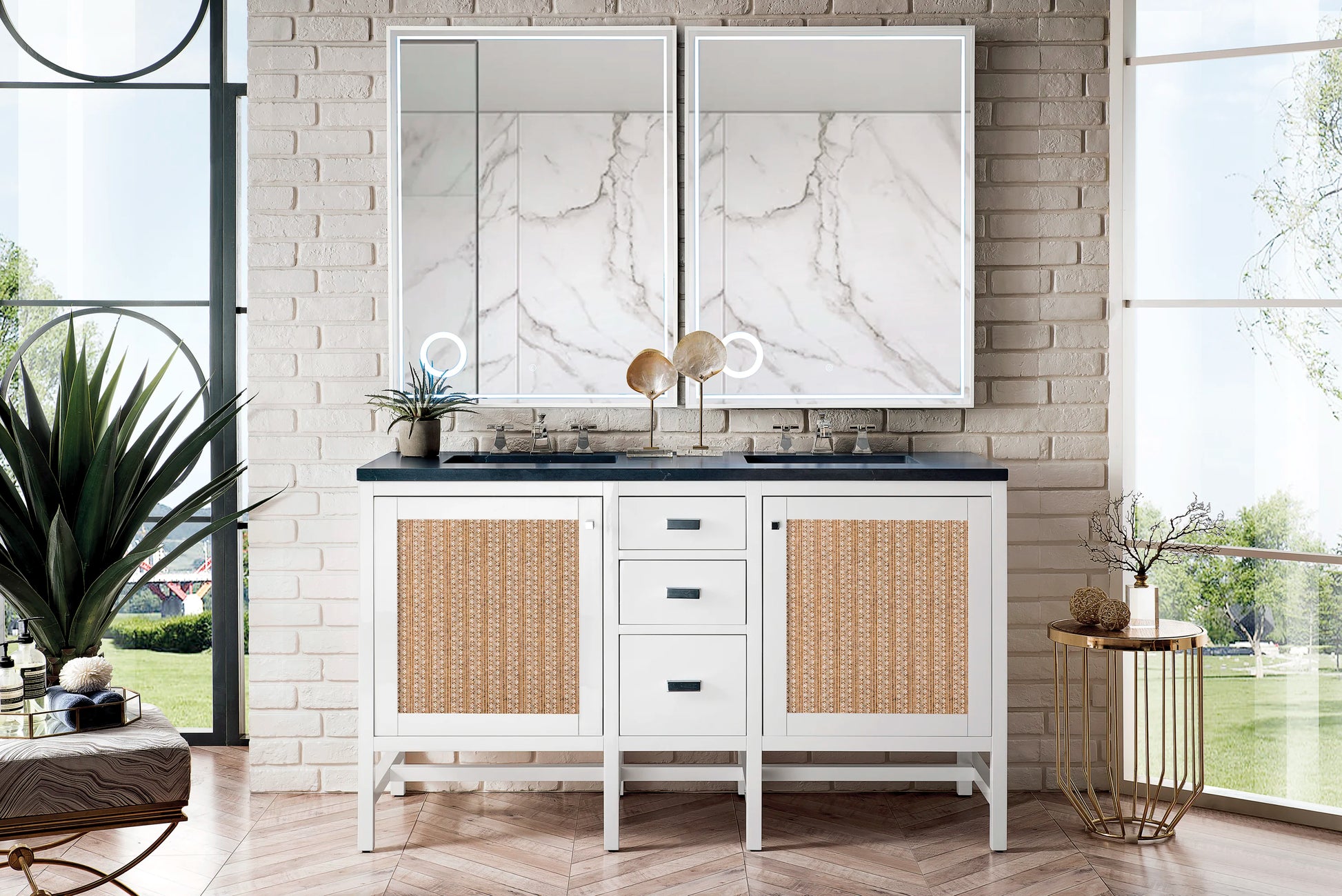 Renovate for Less Atlanta Addison 60" Double Vanity, Glossy White w/ 3 CM Charcoal Soapstone Silestone Top, view 5