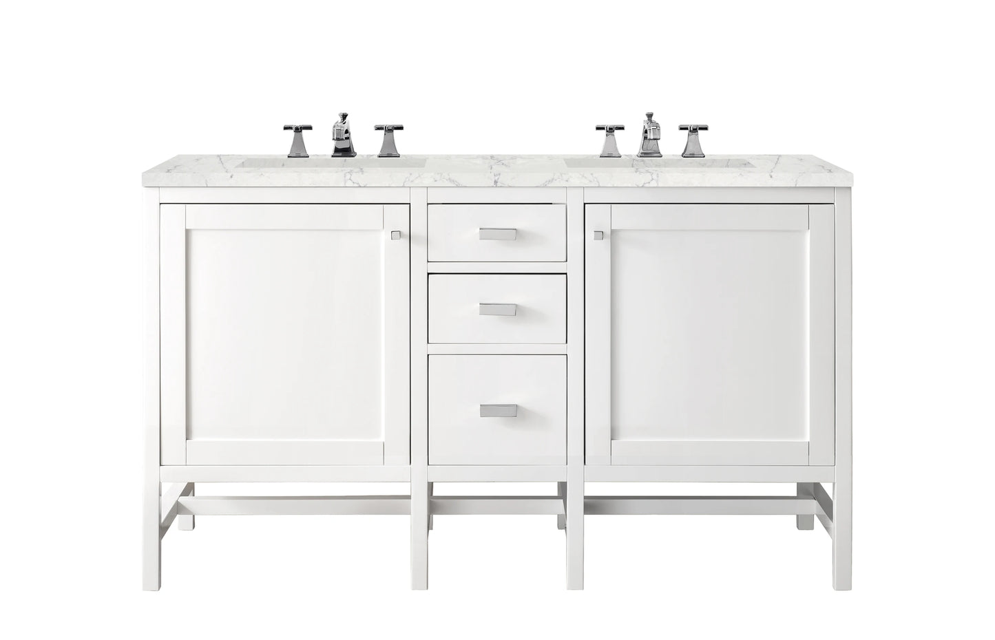 Renovate for Less Atlanta Addison 60" Double Vanity, Glossy White w/ 3 CM Eternal Jasmine Pearl Silestone Top