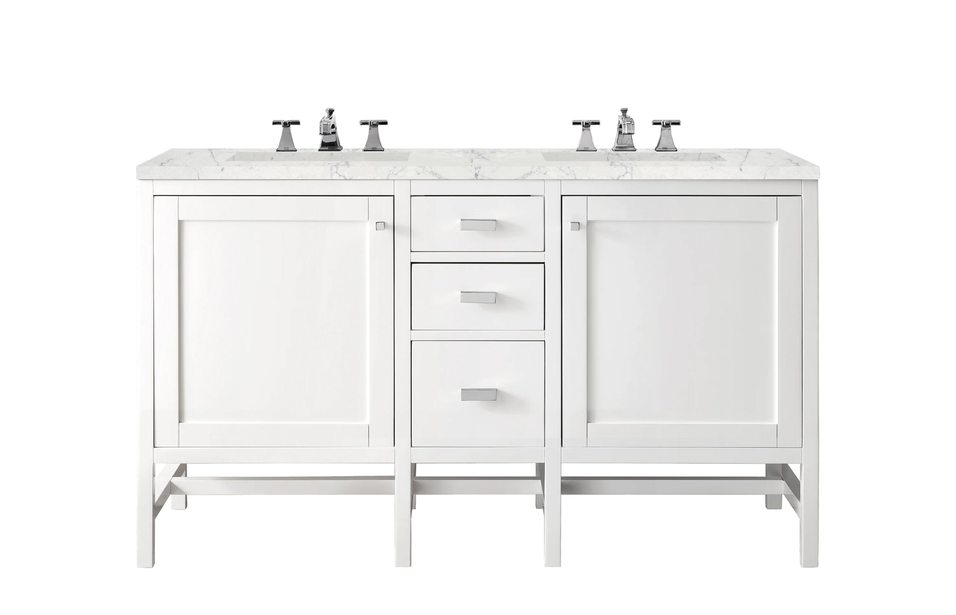 Renovate for Less Atlanta Addison 60" Double Vanity, Glossy White w/ 3 CM Eternal Jasmine Pearl Silestone Top