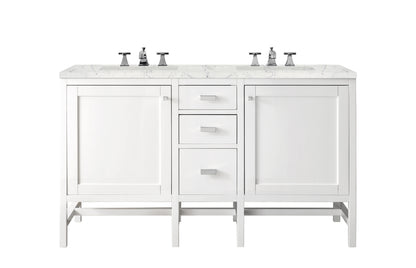 Renovate for Less Atlanta Addison 60" Double Vanity, Glossy White w/ 3 CM Eternal Jasmine Pearl Silestone Top