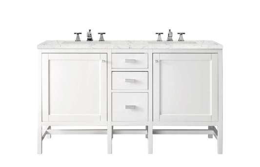 Renovate for Less Atlanta Addison 60" Double Vanity, Glossy White w/ 3 CM Eternal Jasmine Pearl Silestone Top