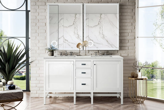 Renovate for Less Atlanta Addison 60" Double Vanity, Glossy White w/ 3 CM Eternal Jasmine Pearl Silestone Top, view 2
