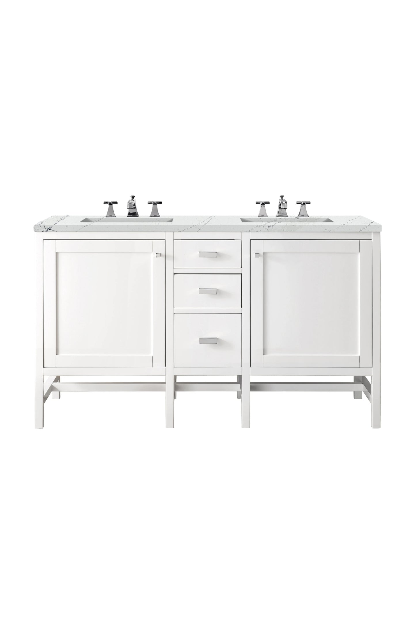Renovate for Less Atlanta Addison 60" Double Vanity, Glossy White w/ 3 CM Ethereal Noctis Top