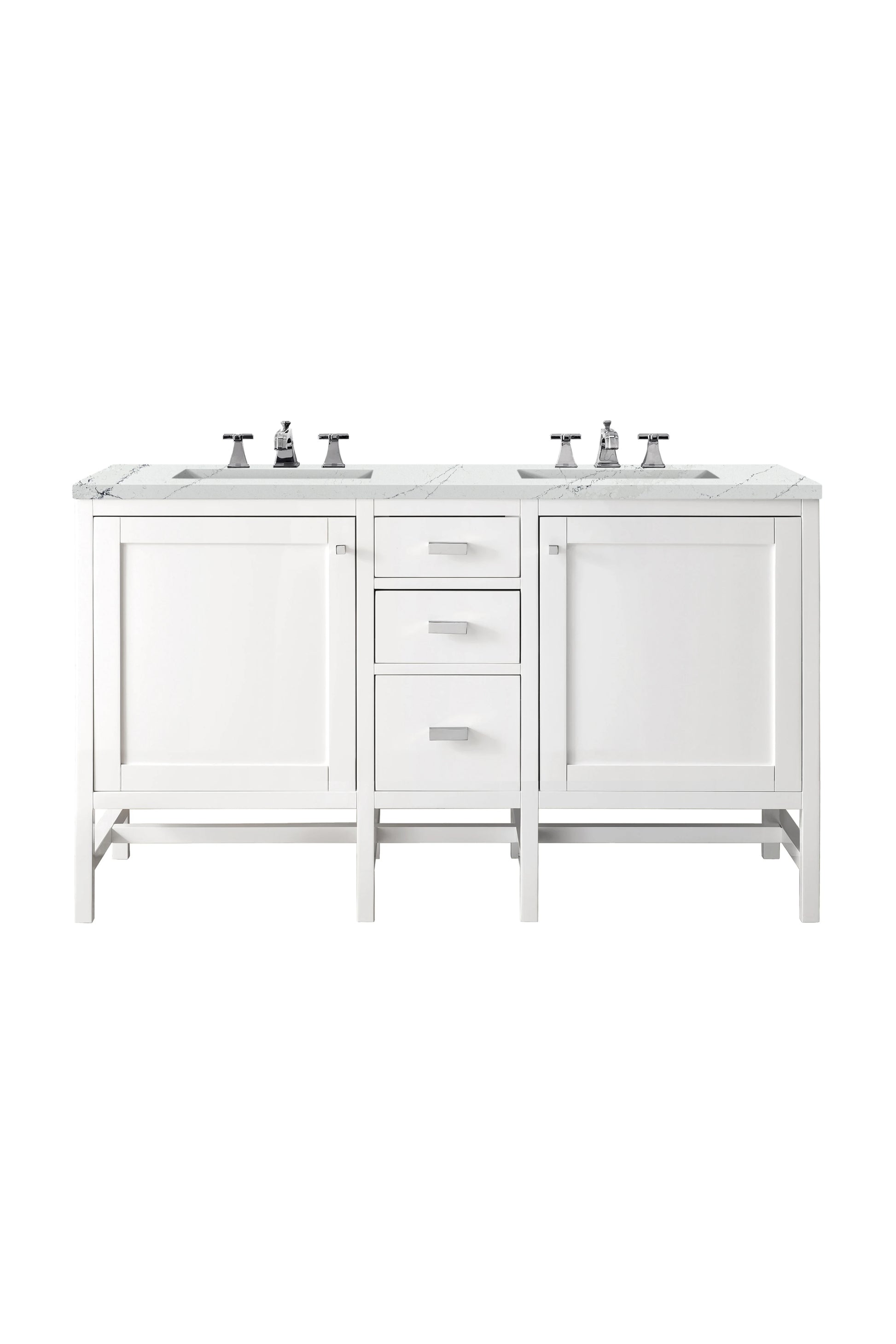 Renovate for Less Atlanta Addison 60" Double Vanity, Glossy White w/ 3 CM Ethereal Noctis Top
