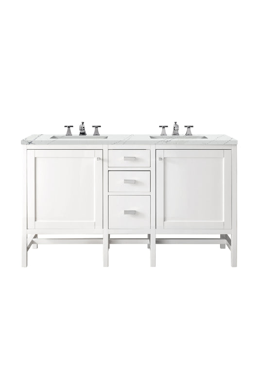 Renovate for Less Atlanta Addison 60" Double Vanity, Glossy White w/ 3 CM Ethereal Noctis Top