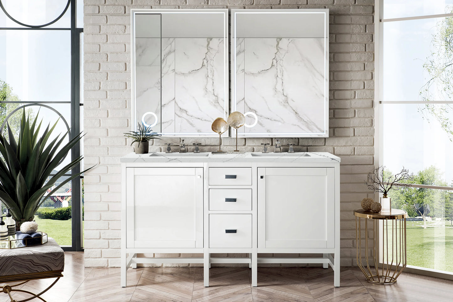 Renovate for Less Atlanta Addison 60" Double Vanity, Glossy White w/ 3 CM Ethereal Noctis Top, view 2