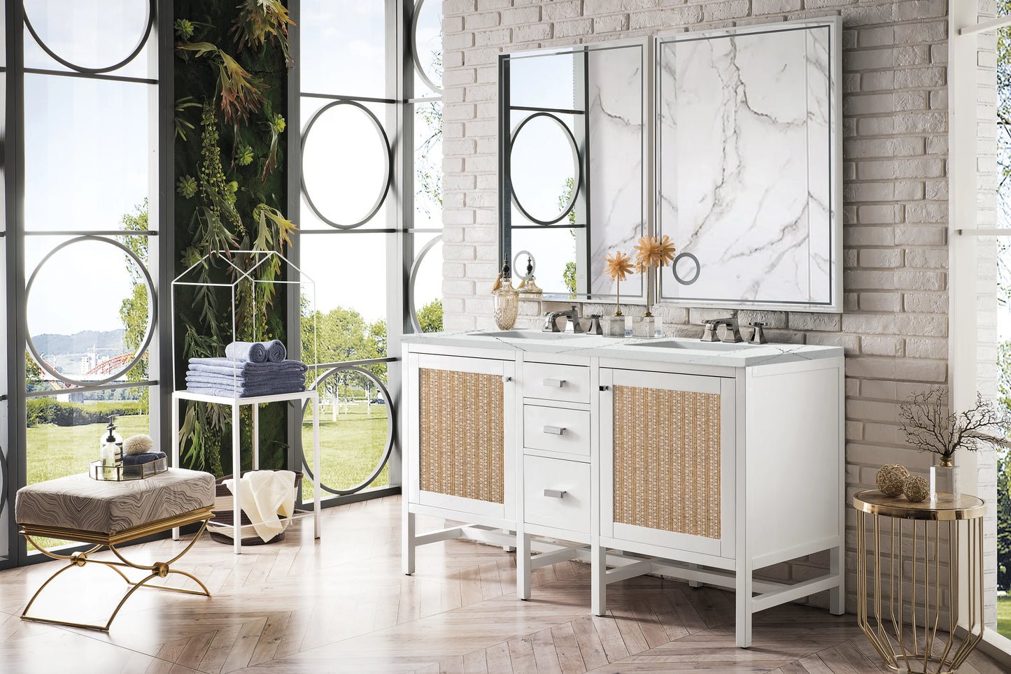 Renovate for Less Atlanta Addison 60" Double Vanity, Glossy White w/ 3 CM Ethereal Noctis Top, view 3