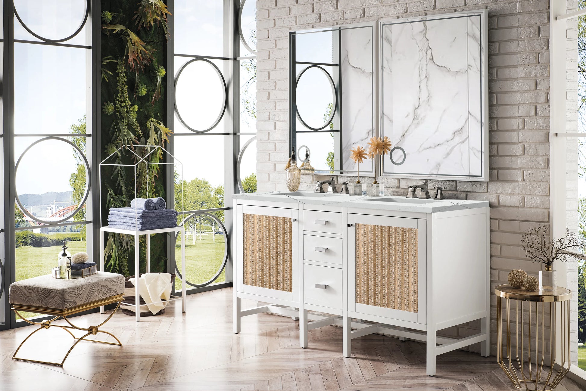 Renovate for Less Atlanta Addison 60" Double Vanity, Glossy White w/ 3 CM Ethereal Noctis Top, view 3