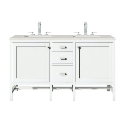 Renovate for Less Atlanta Addison 60" Double Vanity, Glossy White w/ 3 CM Lime Delight Silestone Top