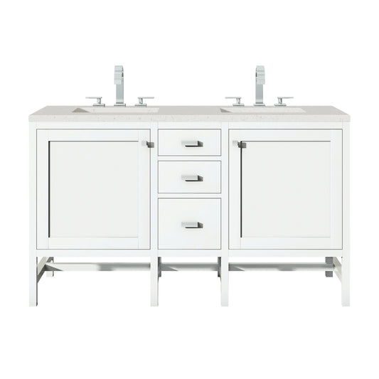 Renovate for Less Atlanta Addison 60" Double Vanity, Glossy White w/ 3 CM Lime Delight Silestone Top