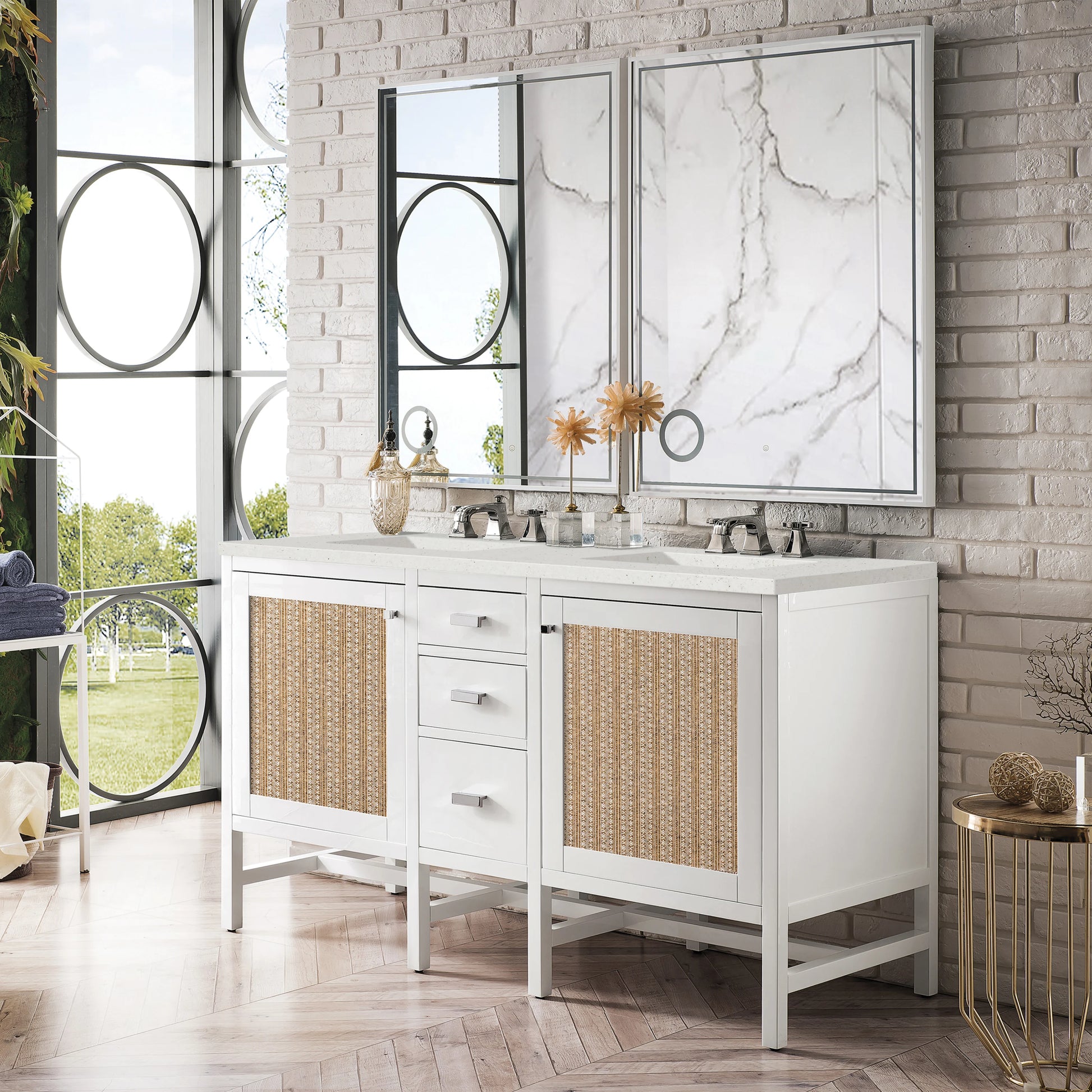 Renovate for Less Atlanta Addison 60" Double Vanity, Glossy White w/ 3 CM Lime Delight Silestone Top, view 3