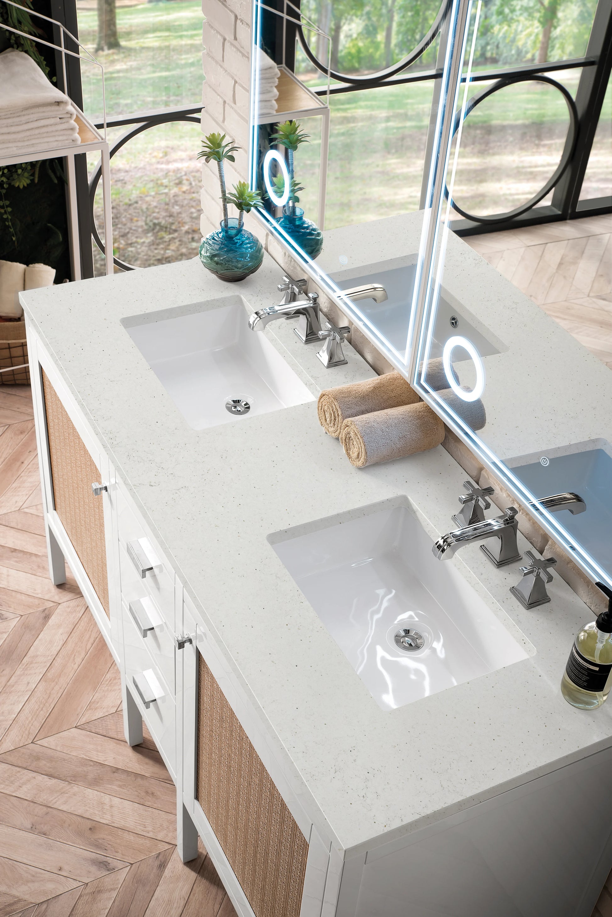 Renovate for Less Atlanta Addison 60" Double Vanity, Glossy White w/ 3 CM Lime Delight Silestone Top, view 5