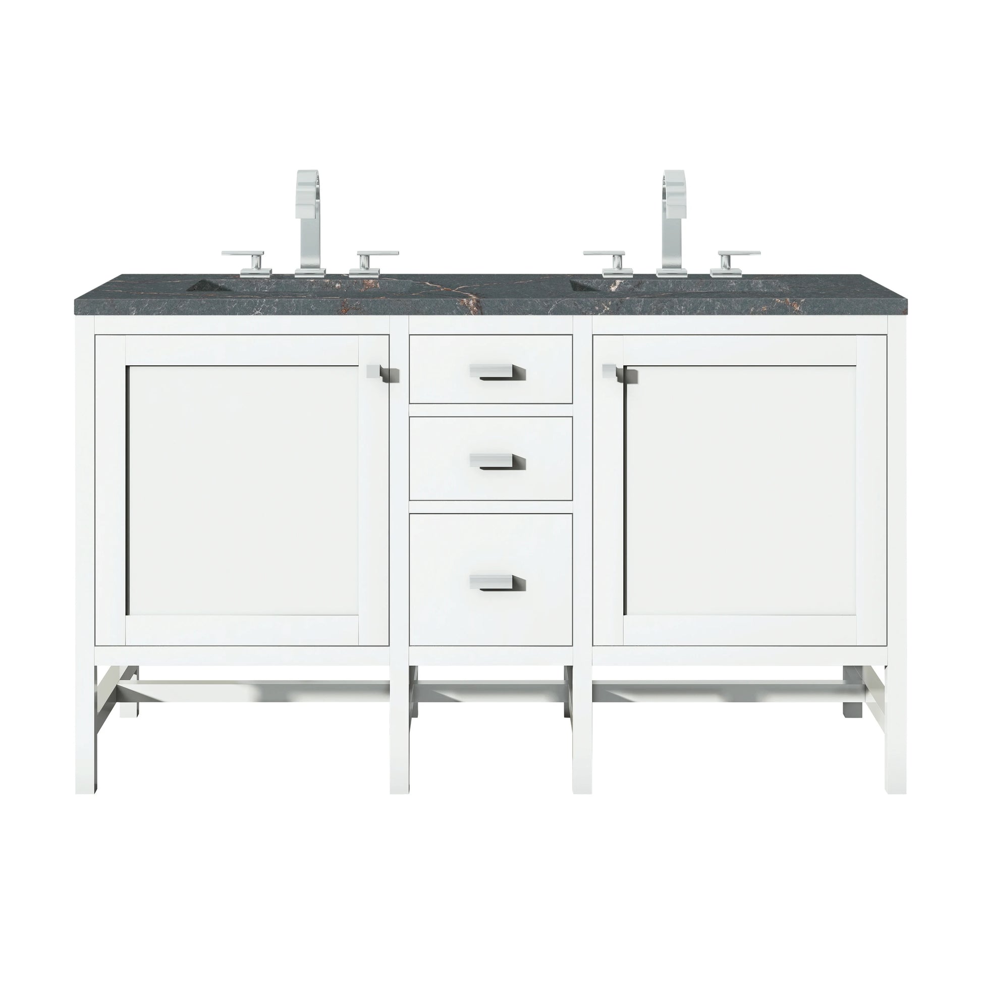 Renovate for Less Atlanta Addison 60" Double Vanity, Glossy White w/ 3 CM Parisien Bleu Silestone Top
