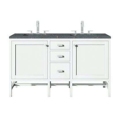 Renovate for Less Atlanta Addison 60" Double Vanity, Glossy White w/ 3 CM Parisien Bleu Silestone Top