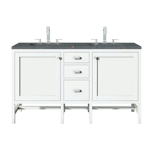 Renovate for Less Atlanta Addison 60" Double Vanity, Glossy White w/ 3 CM Parisien Bleu Silestone Top