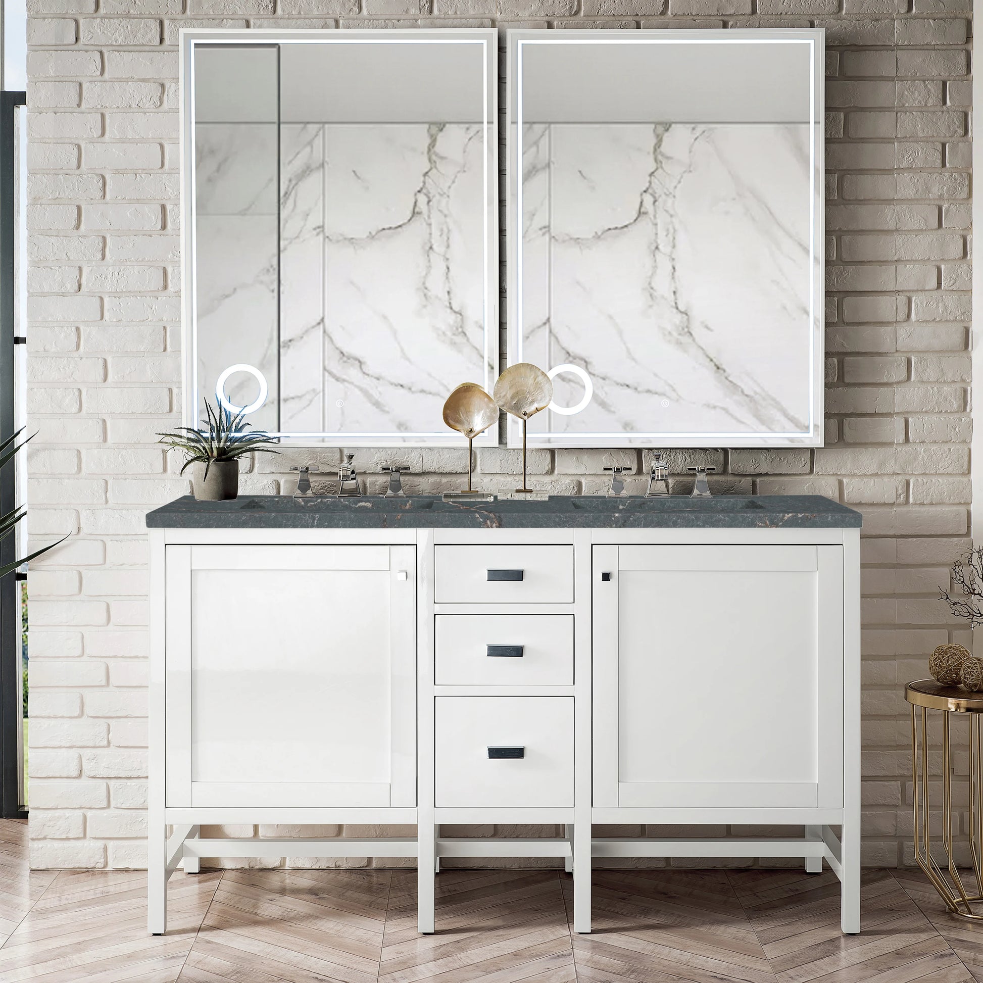 Renovate for Less Atlanta Addison 60" Double Vanity, Glossy White w/ 3 CM Parisien Bleu Silestone Top, view 2