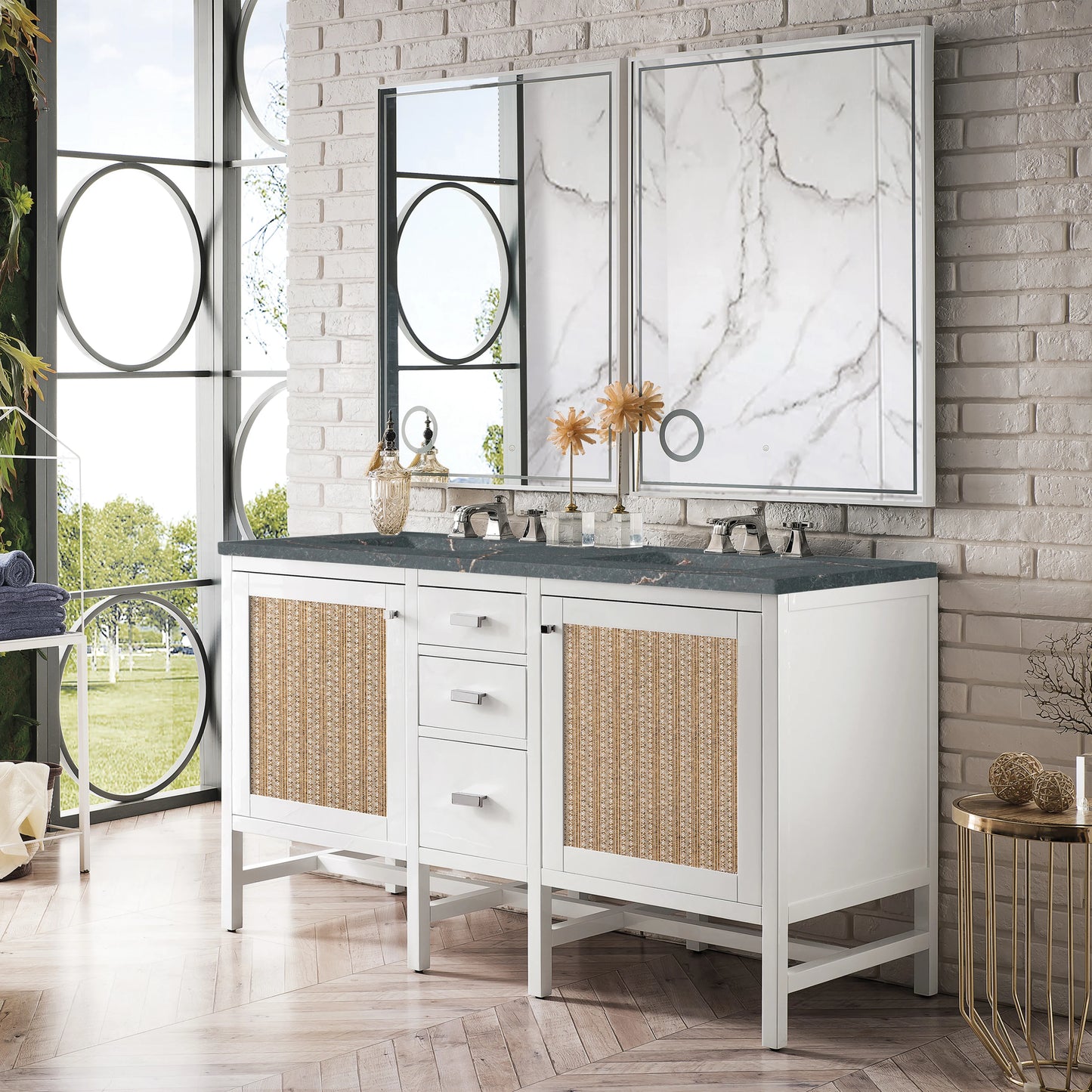 Renovate for Less Atlanta Addison 60" Double Vanity, Glossy White w/ 3 CM Parisien Bleu Silestone Top, view 3