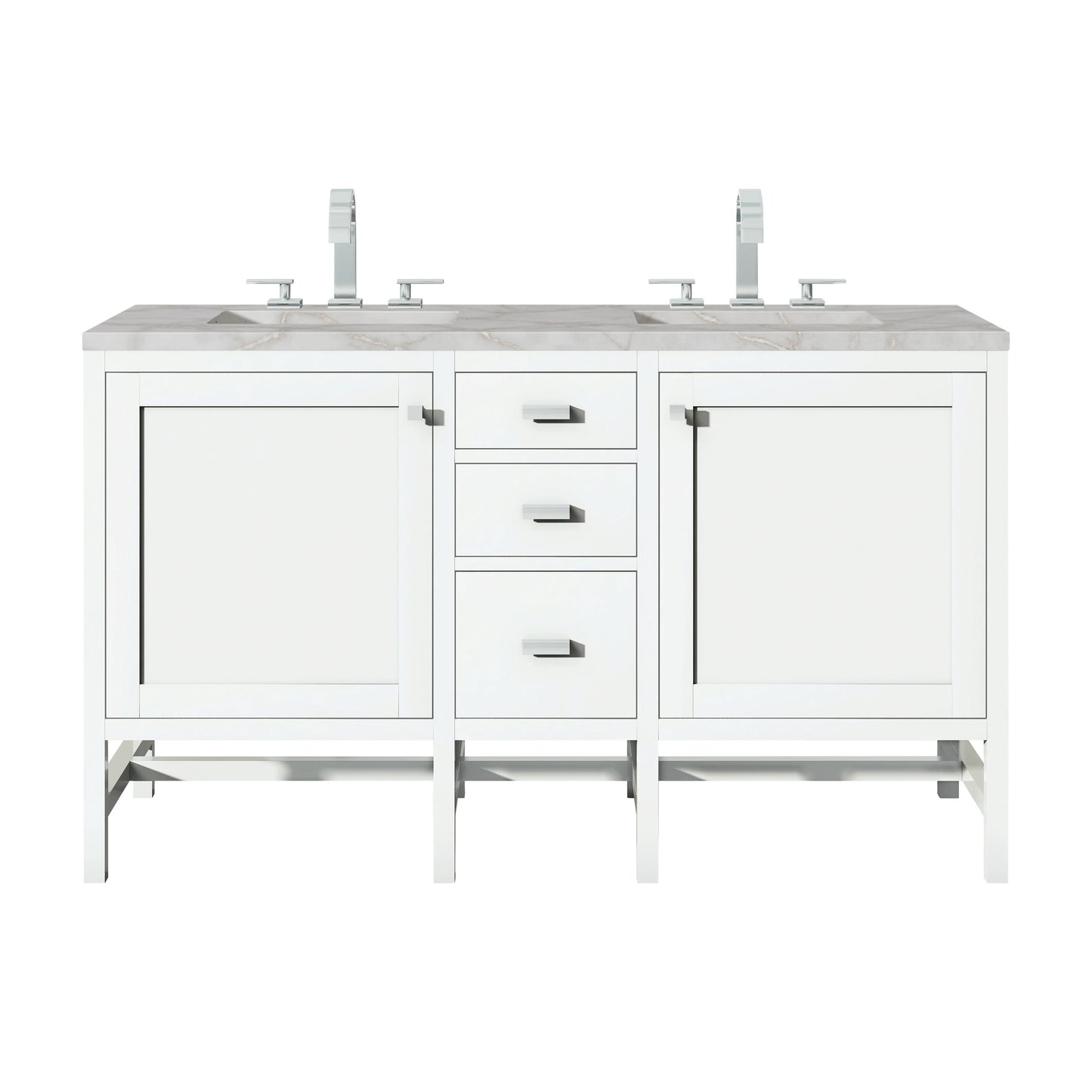 Renovate for Less Atlanta Addison 60" Double Vanity, Glossy White w/ 3 CM Victorian Silver Silestone Top