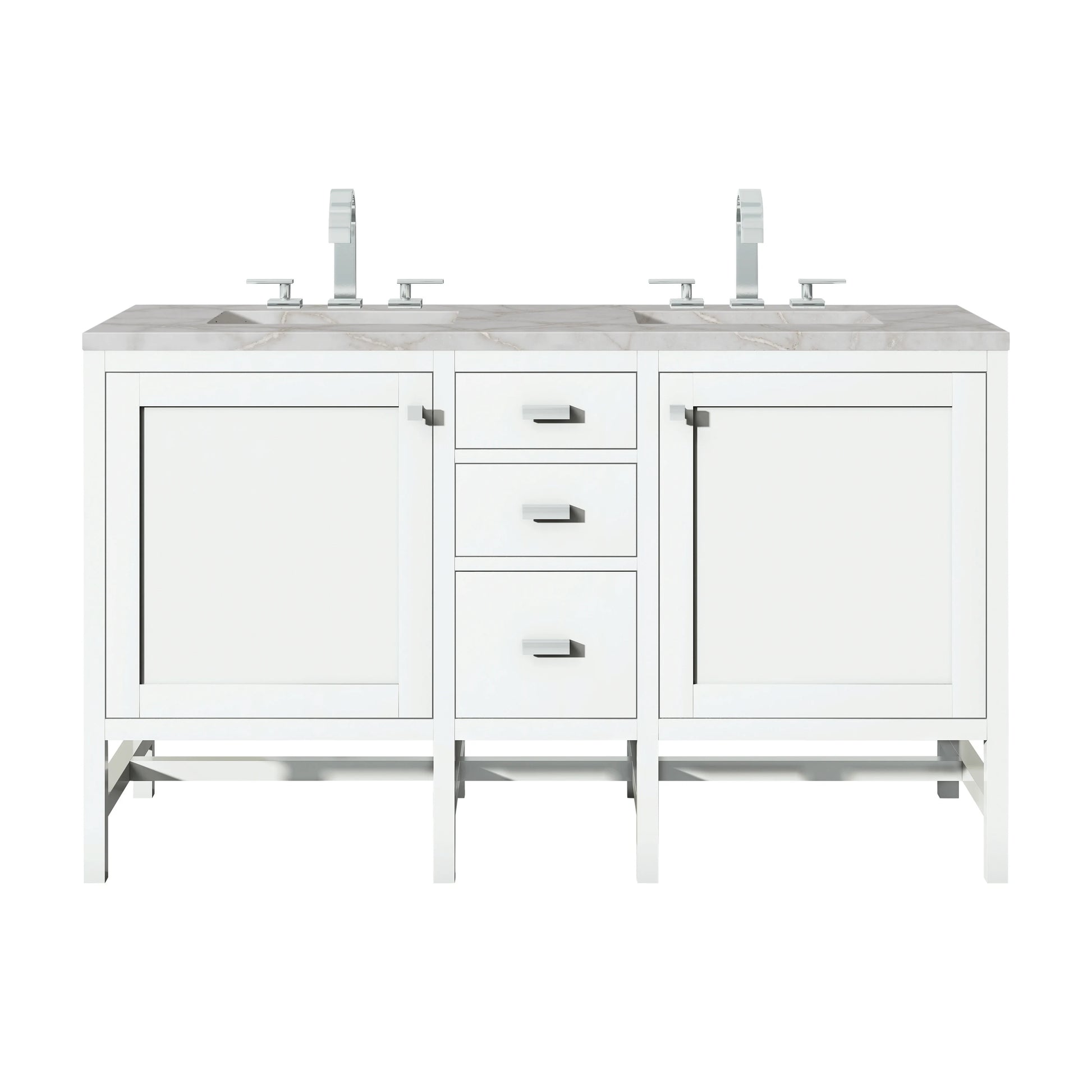 Renovate for Less Atlanta Addison 60" Double Vanity, Glossy White w/ 3 CM Victorian Silver Silestone Top
