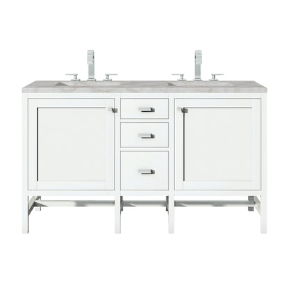 Renovate for Less Atlanta Addison 60" Double Vanity, Glossy White w/ 3 CM Victorian Silver Silestone Top