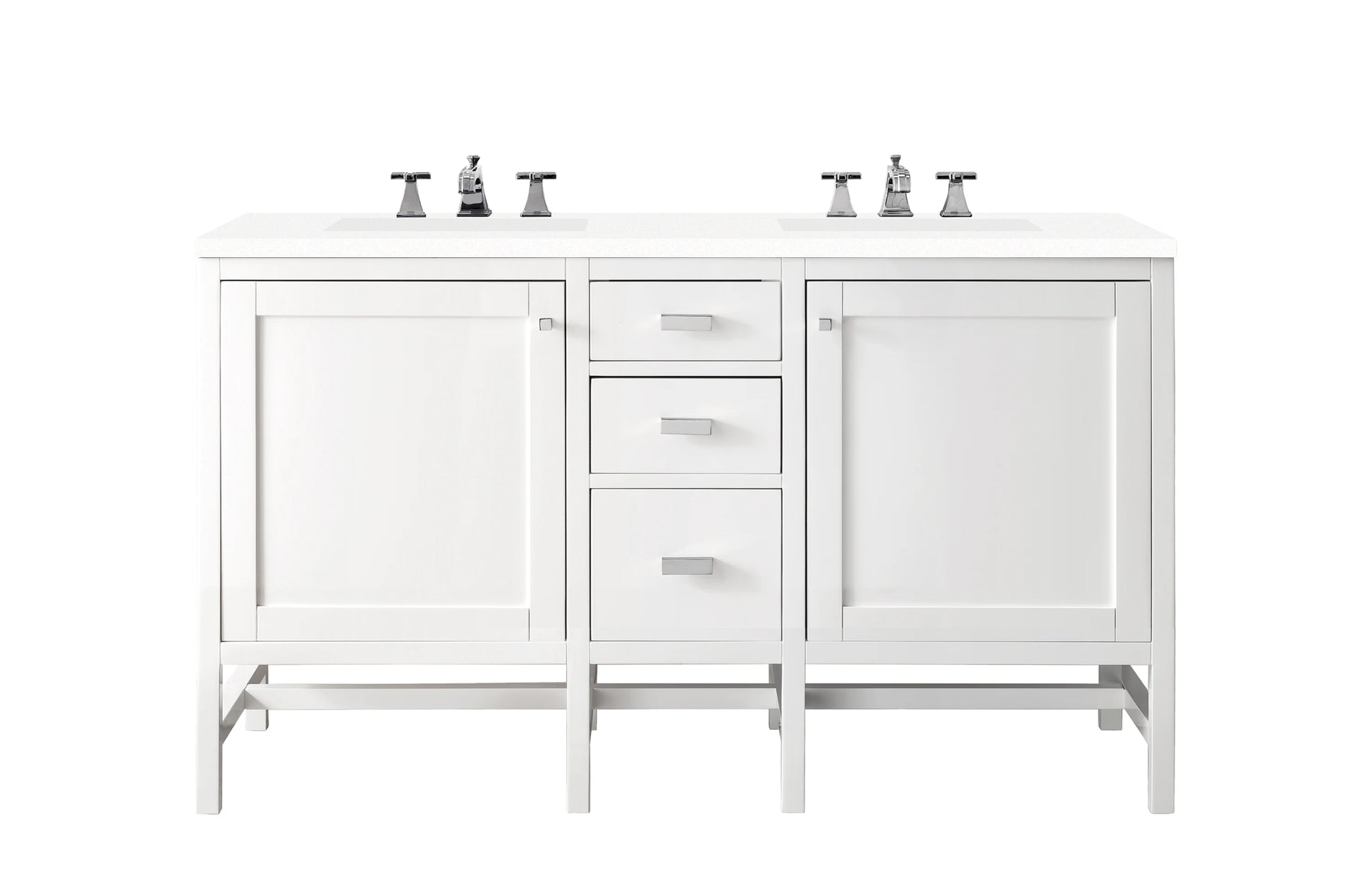Renovate for Less Atlanta Addison 60" Double Vanity, Glossy White w/ 3 CM White Zeus Silestone Top