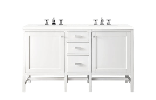 Renovate for Less Atlanta Addison 60" Double Vanity, Glossy White w/ 3 CM White Zeus Silestone Top
