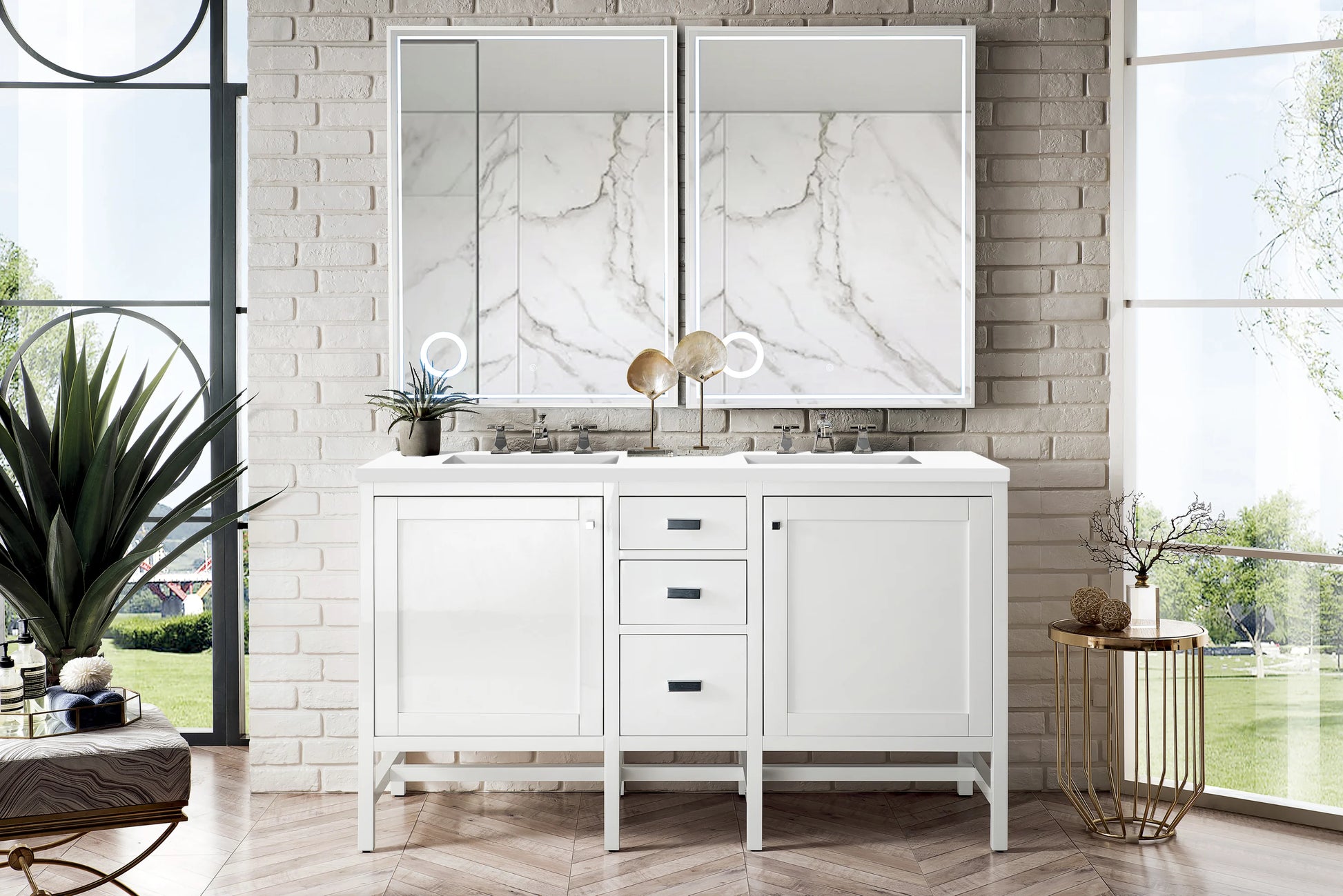 Renovate for Less Atlanta Addison 60" Double Vanity, Glossy White w/ 3 CM White Zeus Silestone Top, view 2