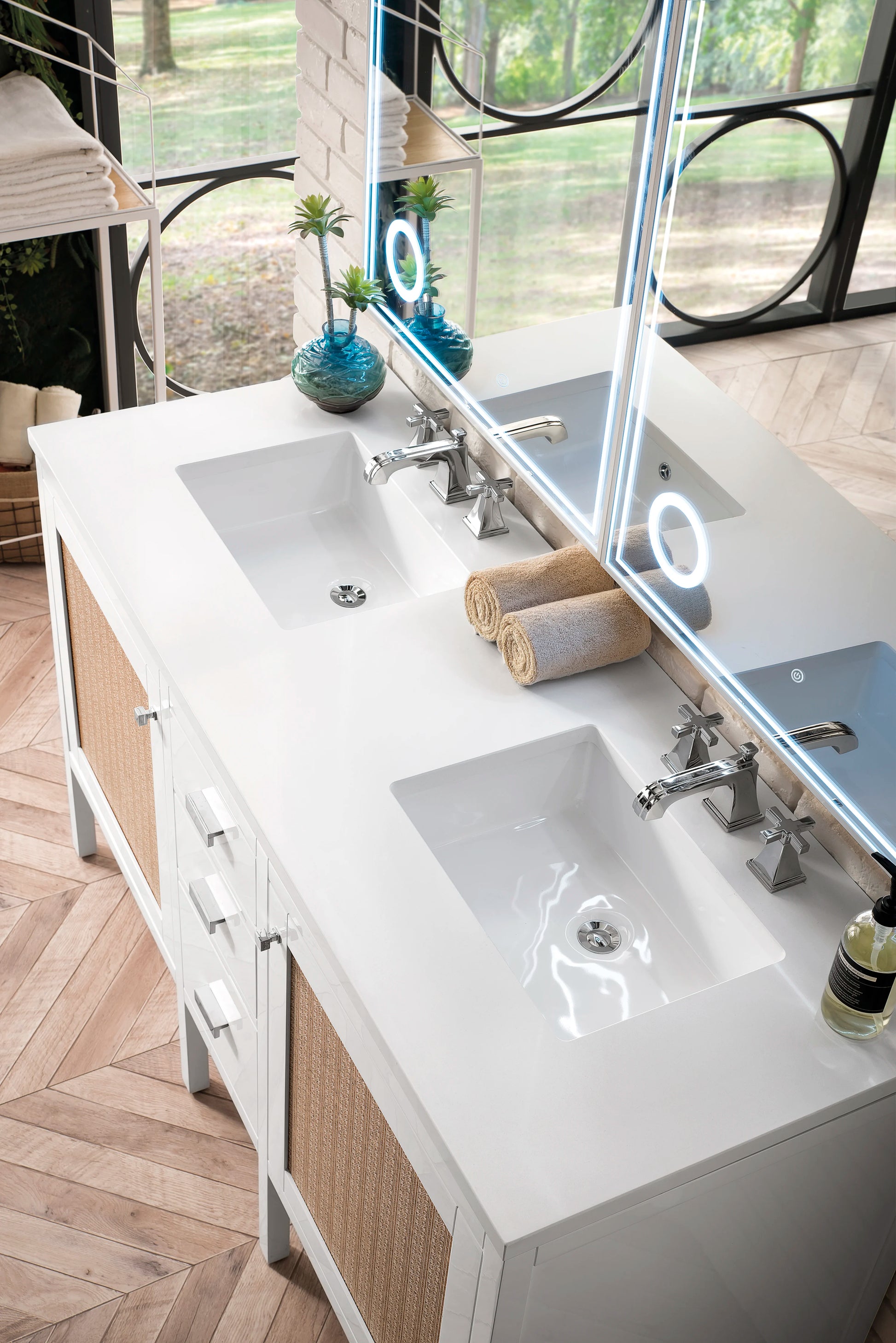 Renovate for Less Atlanta Addison 60" Double Vanity, Glossy White w/ 3 CM White Zeus Silestone Top, view 3