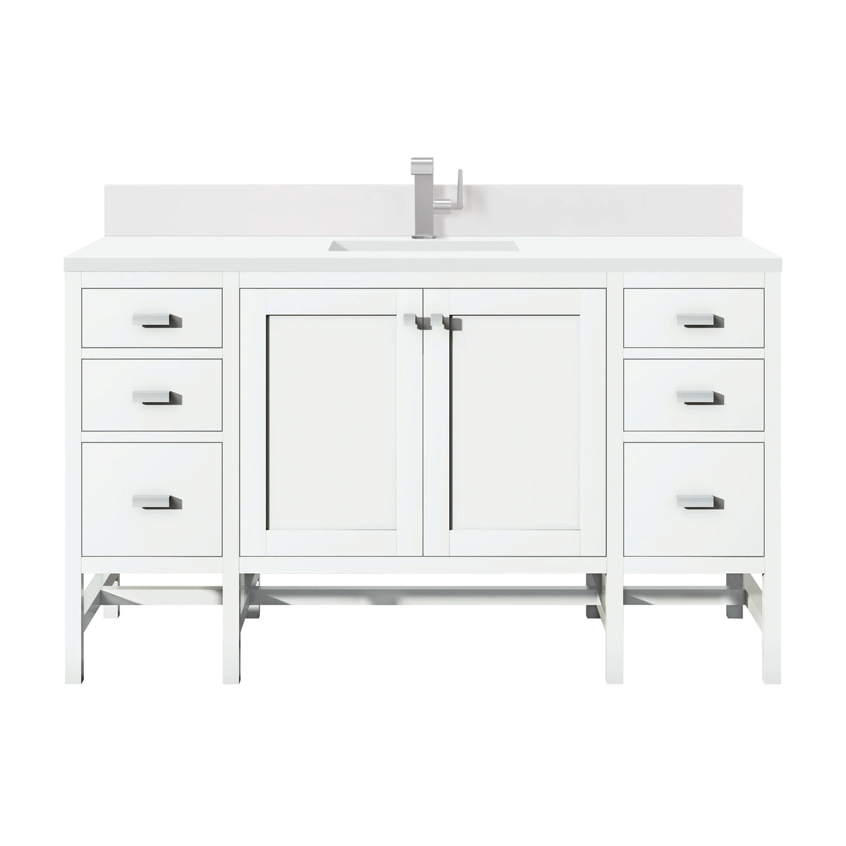Addison 60" Single Vanity, Glossy White w/ Single Hole 3 CM White Zeus Silestone Top & Backsplash