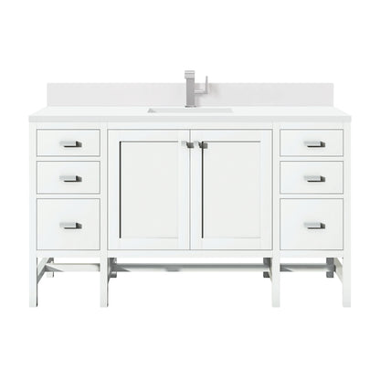 Addison 60" Single Vanity, Glossy White w/ Single Hole 3 CM White Zeus Silestone Top & Backsplash