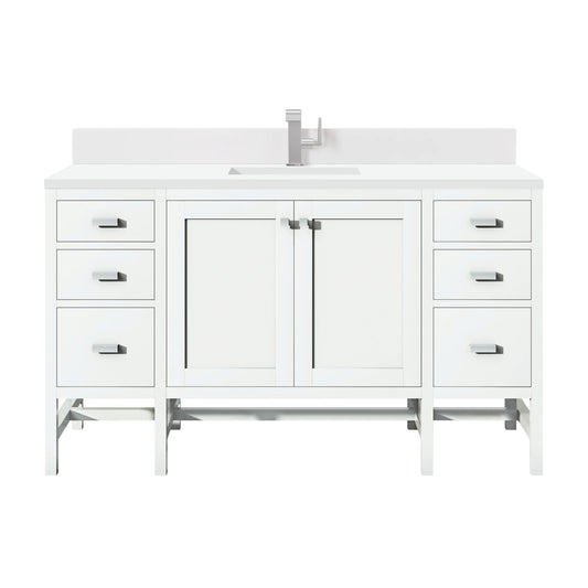 Addison 60" Single Vanity, Glossy White w/ Single Hole 3 CM White Zeus Silestone Top & Backsplash