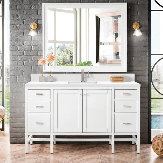 Addison 60" Single Vanity, Glossy White w/ Single Hole 3 CM White Zeus Silestone Top & Backsplash, view 2