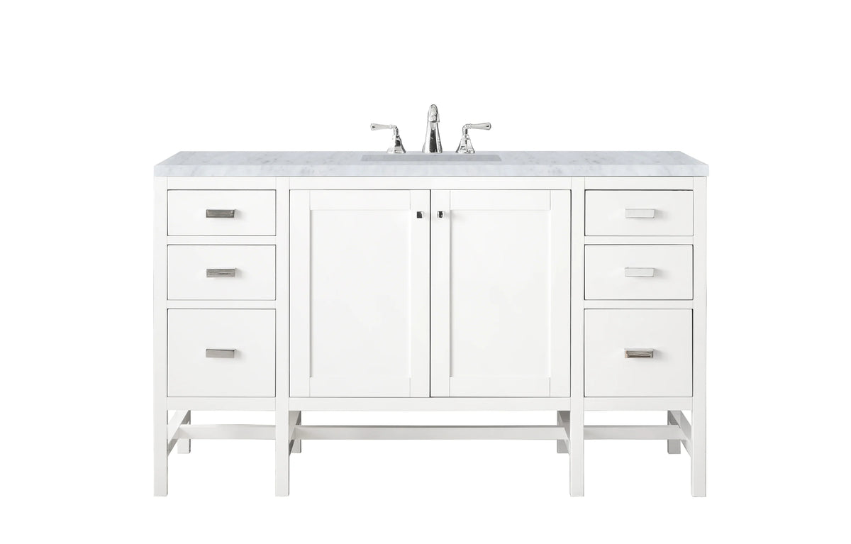 Addison 60" Single Vanity, Glossy White w/ 3 CM Carrara White Top