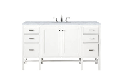 Addison 60" Single Vanity, Glossy White w/ 3 CM Carrara White Top