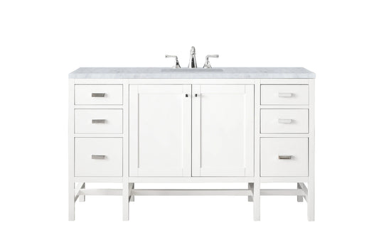 Addison 60" Single Vanity, Glossy White w/ 3 CM Carrara White Top