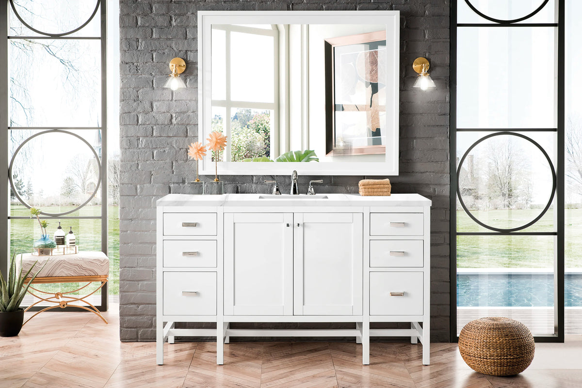 Addison 60" Single Vanity, Glossy White w/ 3 CM Carrara White Top, view 2