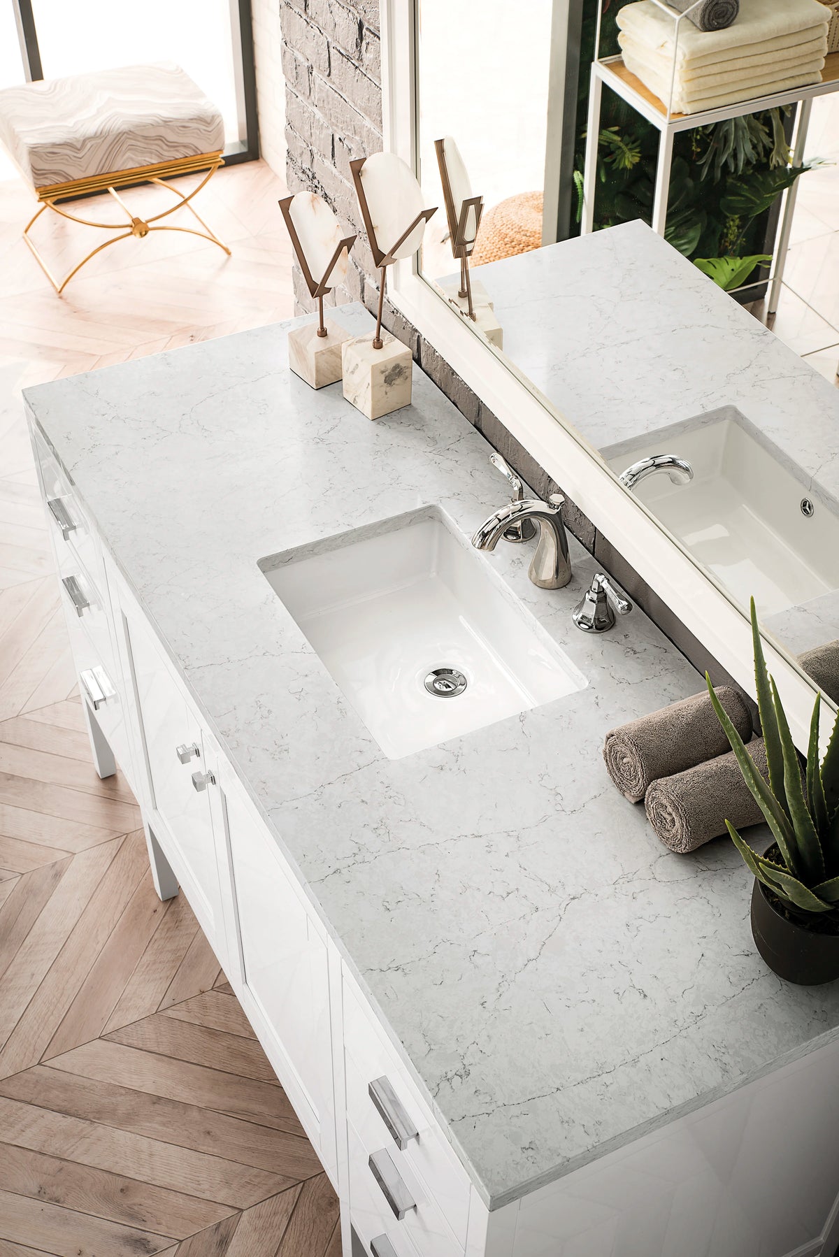 Addison 60" Single Vanity, Glossy White w/ 3 CM Carrara White Top, view 3