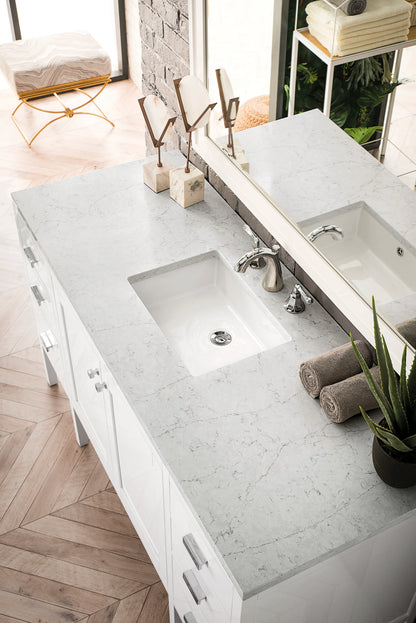Addison 60" Single Vanity, Glossy White w/ 3 CM Carrara White Top, view 3