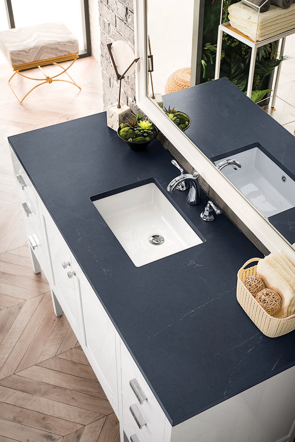 Addison 60" Single Vanity, Glossy White w/ 3 CM Charcoal Soapstone Silestone Top, view 3