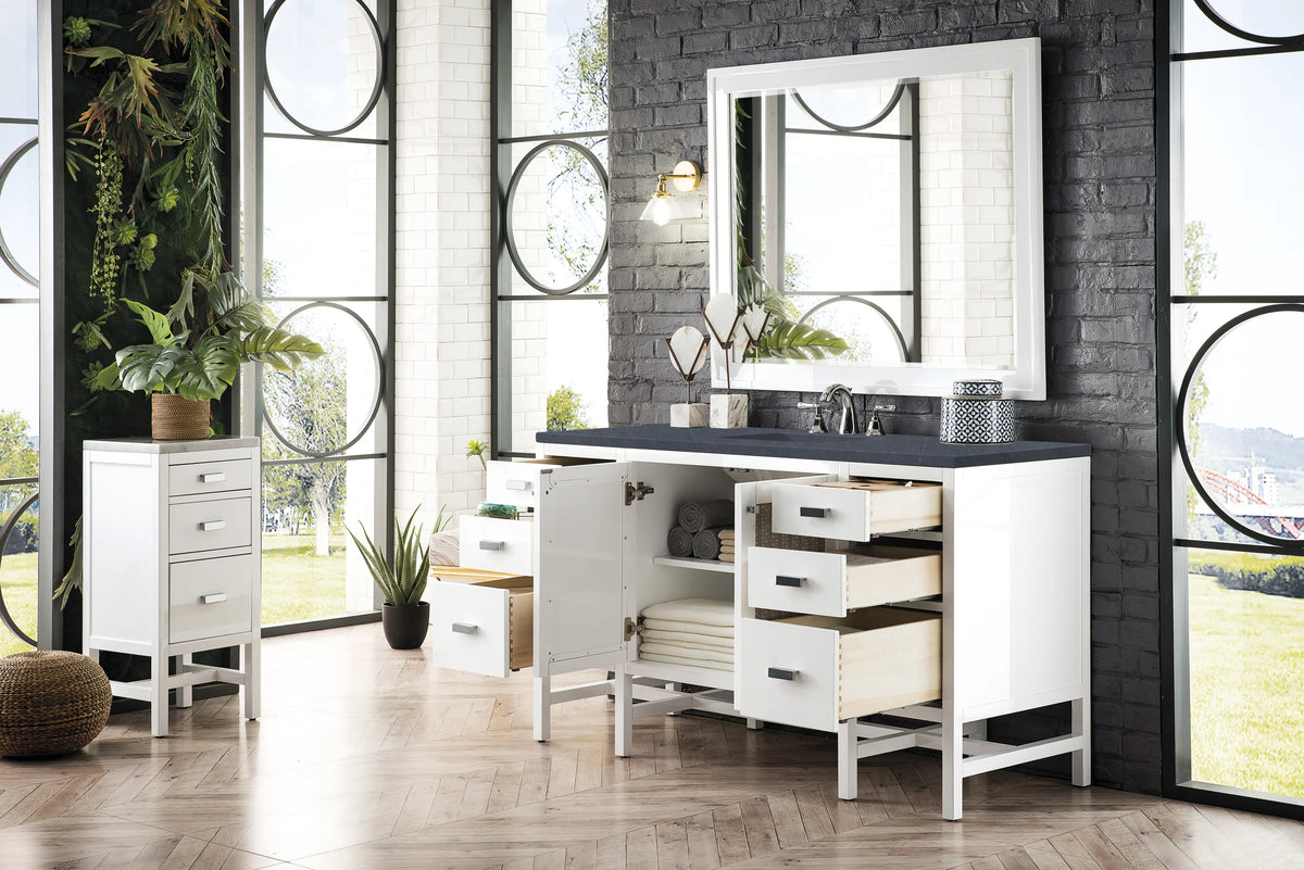 Addison 60" Single Vanity, Glossy White w/ 3 CM Charcoal Soapstone Silestone Top, view 4