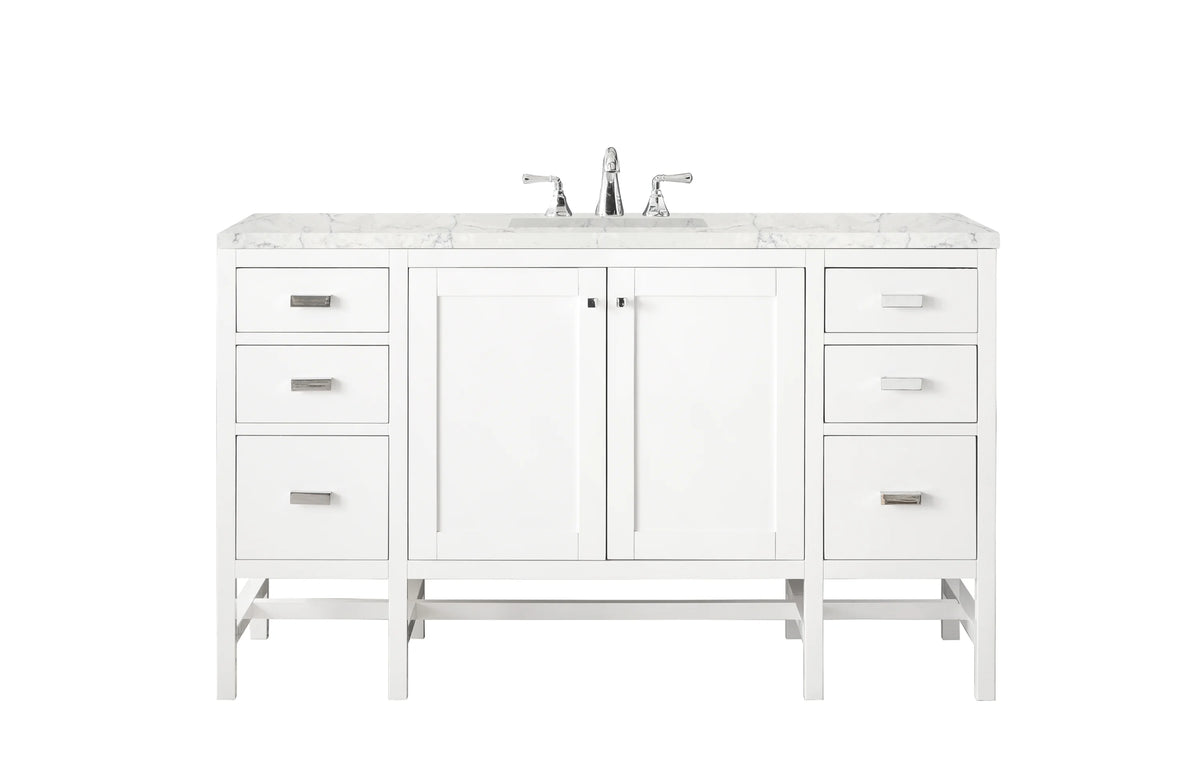 Addison 60" Single Vanity, Glossy White w/ 3 CM Eternal Jasmine Pearl Silestone Top