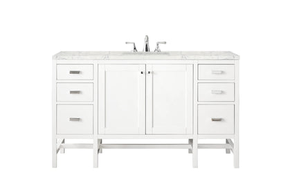 Addison 60" Single Vanity, Glossy White w/ 3 CM Eternal Jasmine Pearl Silestone Top