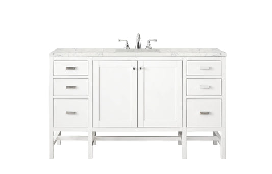 Addison 60" Single Vanity, Glossy White w/ 3 CM Eternal Jasmine Pearl Silestone Top