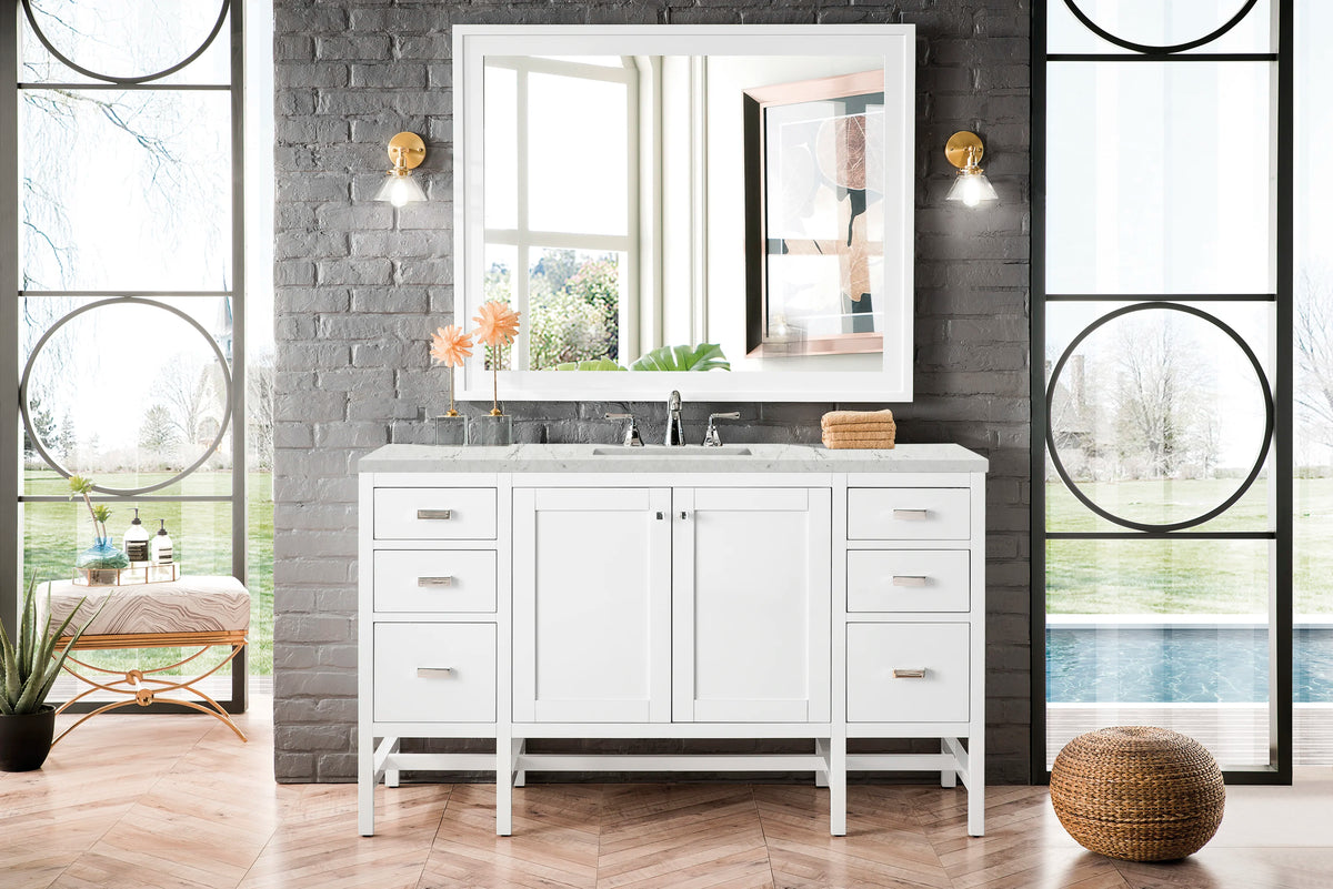Addison 60" Single Vanity, Glossy White w/ 3 CM Eternal Jasmine Pearl Silestone Top, view 2