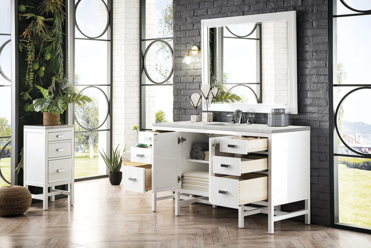 Addison 60" Single Vanity, Glossy White w/ 3 CM Eternal Jasmine Pearl Silestone Top, view 4