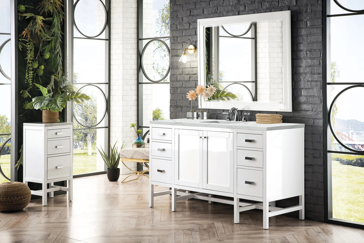 Addison 60" Single Vanity, Glossy White w/ 3 CM Ethereal Noctis Top, view 3