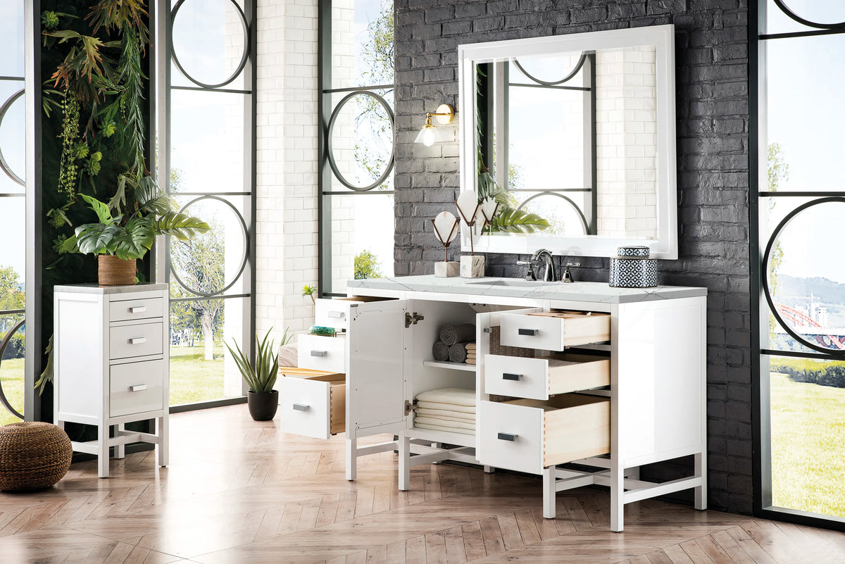 Addison 60" Single Vanity, Glossy White w/ 3 CM Ethereal Noctis Top, view 4