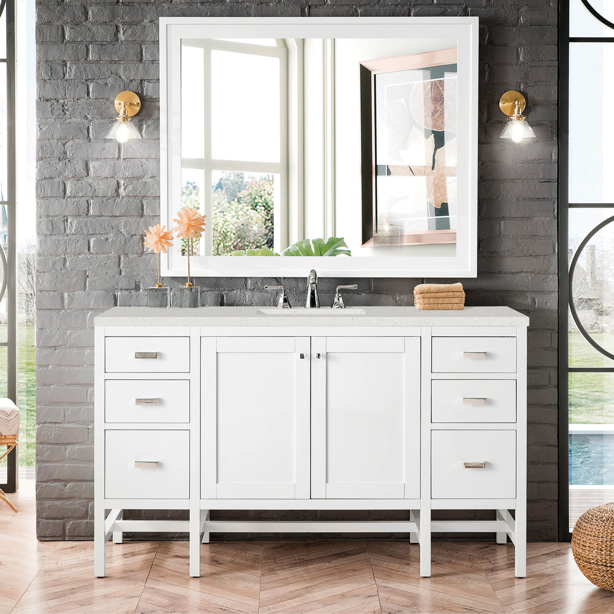 Addison 60" Single Vanity, Glossy White w/ 3 CM Lime Delight Silestone Top, view 2